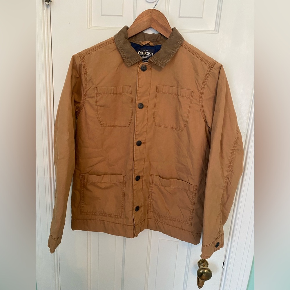 OshKosh B’gosh Boys Tan Chore Coat Barn Jacket Canvas Utility Size 14